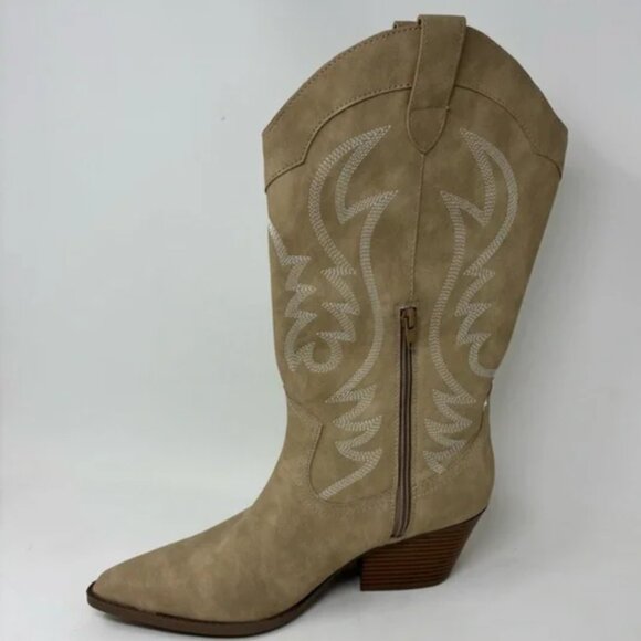 NEW INDIGO RD. BEIGE WESTERN COWBOY BOOTS POINTED - Picture 2 of 10